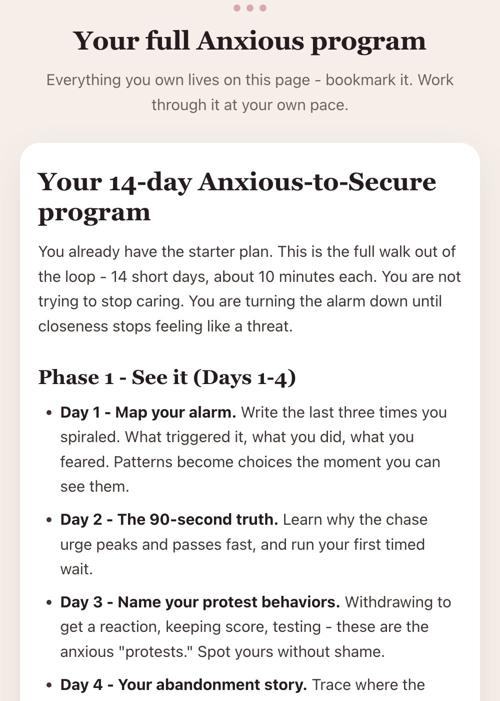 Your unlocked program portal - the full 14-day plan for your attachment style